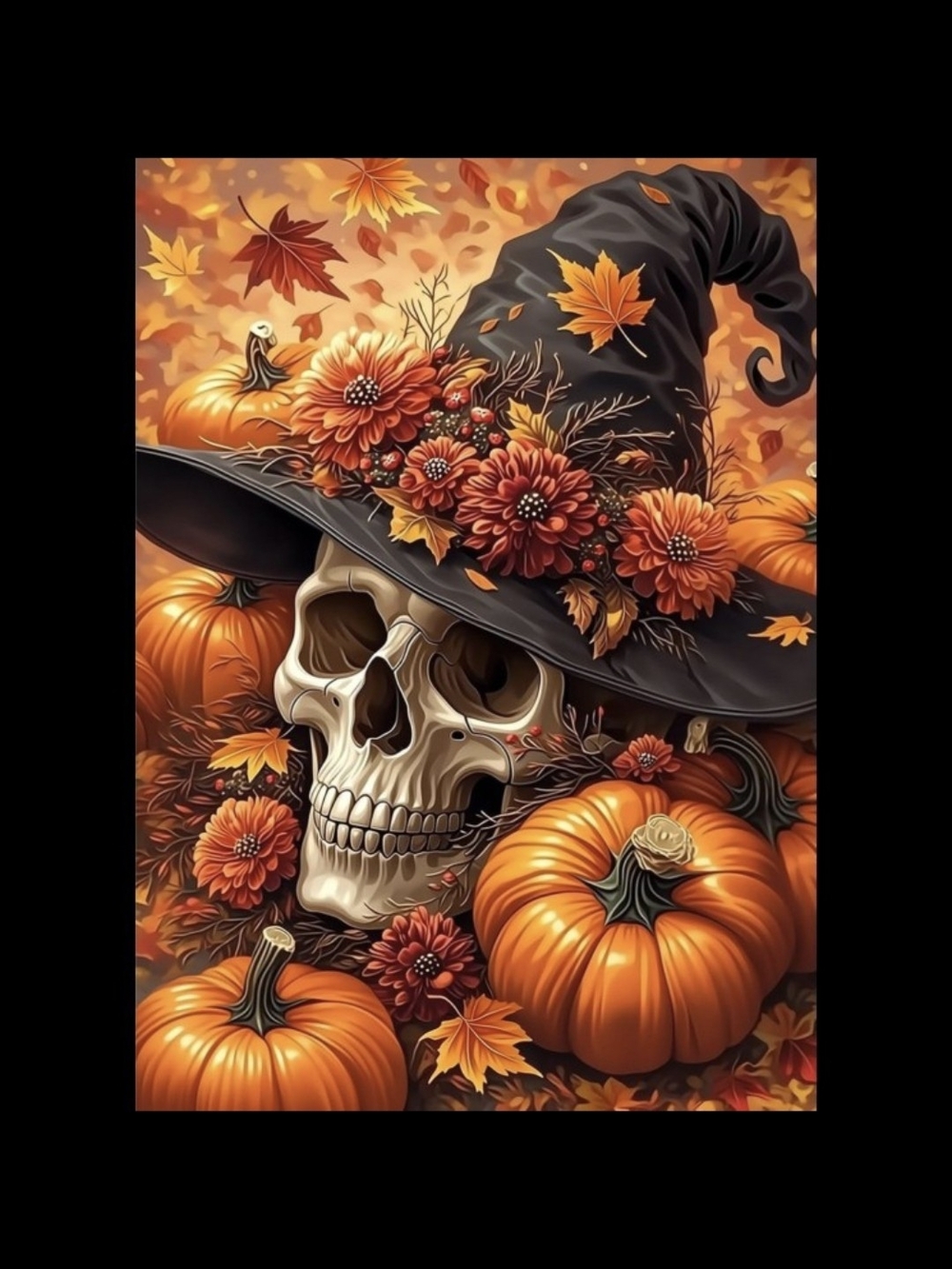 Halloween Fall Witch Skull Pumpkins Flowers 5D Diamond Painting Kit New